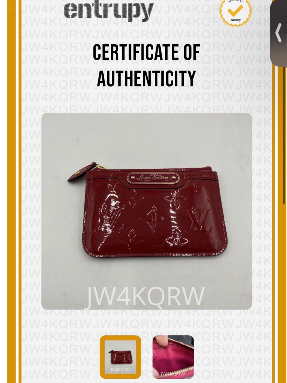 ✨ Authentic Louis Vuitton Vernis Key Cles -W/ Entrupy COA ✨ - Picture 11 of 11